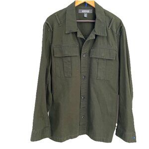 Kenneth Cole Men's Military Style Utility Shirt Size Large Olive Drab Pockets